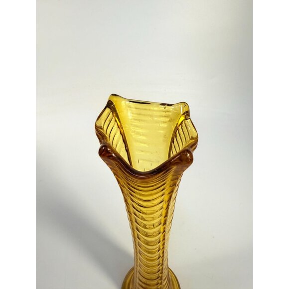 Swung Swing Vase Orange Amber Hand Blown Northwood Drapery Variant Amber Vase - Picture 3 of 16